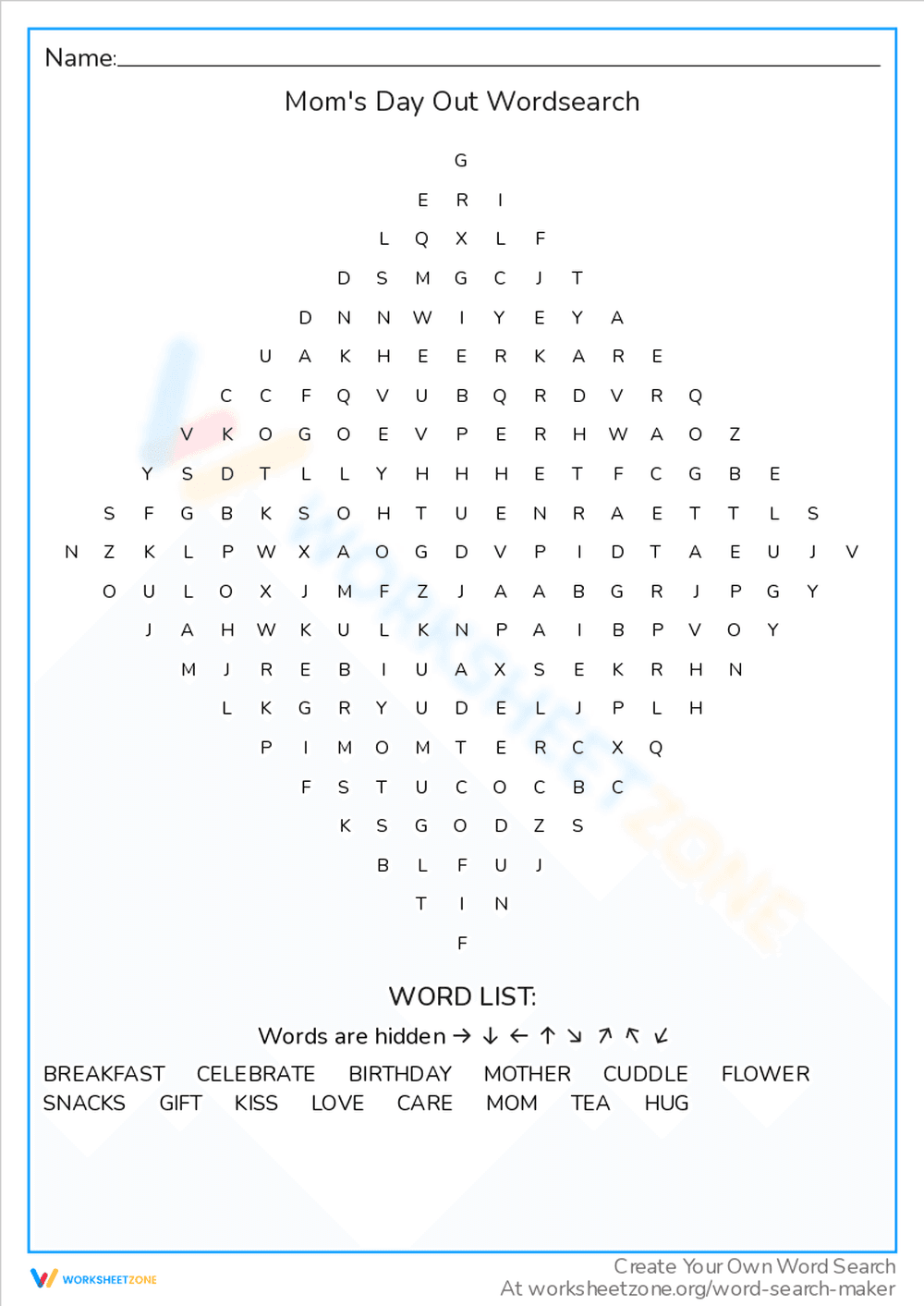Plan Moms Day Out with Wordsearch Fun - Page 1