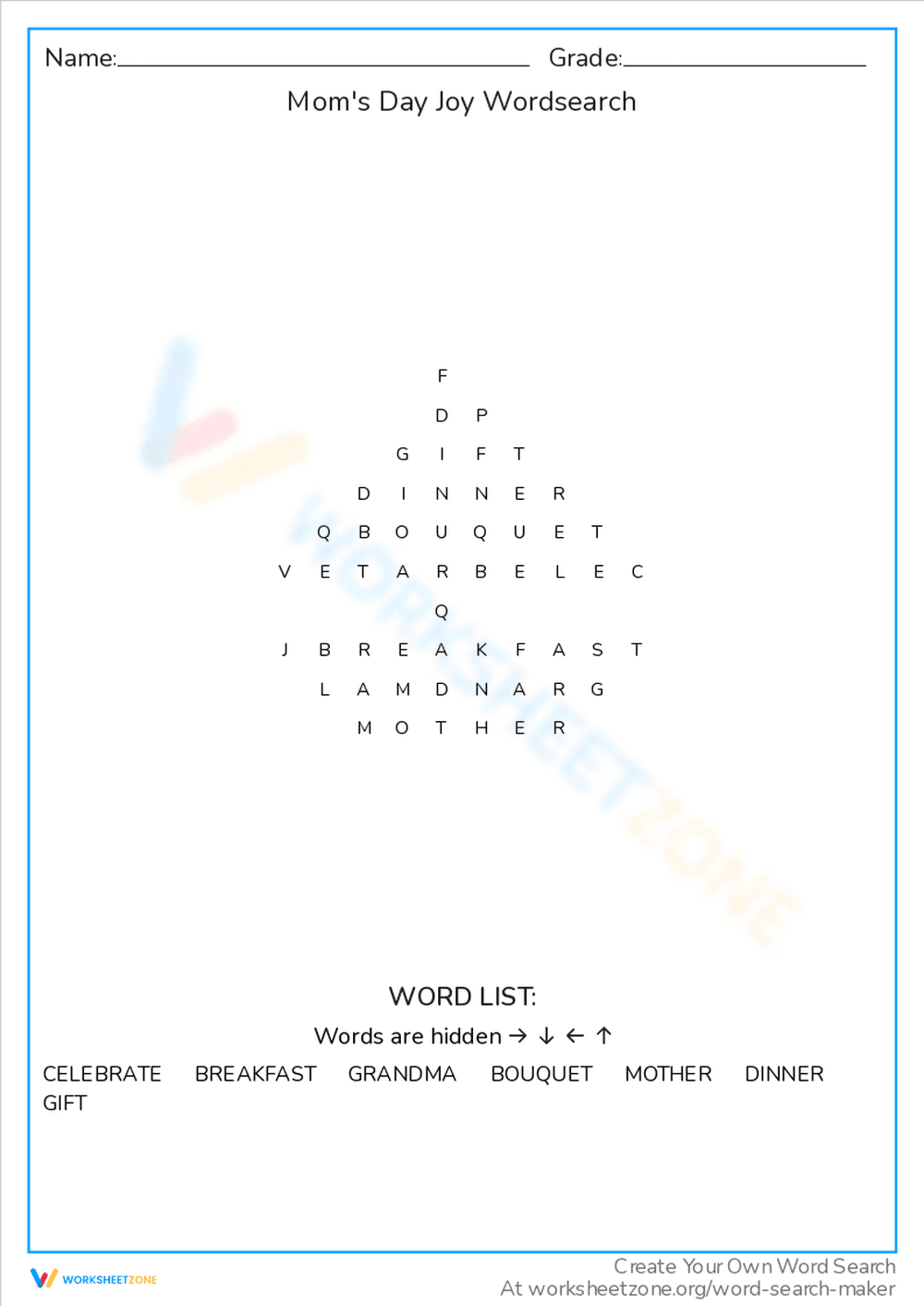 Find Moms Day Joy with a Wordsearch - Page 1