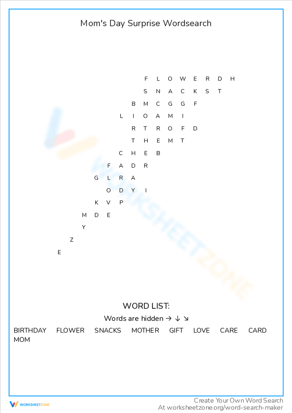 Plan Moms Day Surprise with Wordsearch - Page 1
