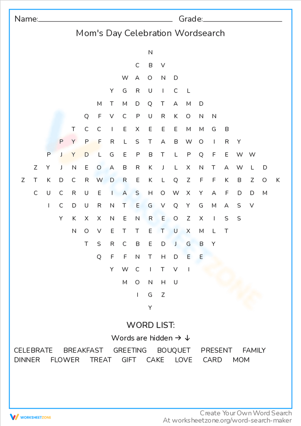 Celebrate Moms Day with Wordsearch Fun - Page 1