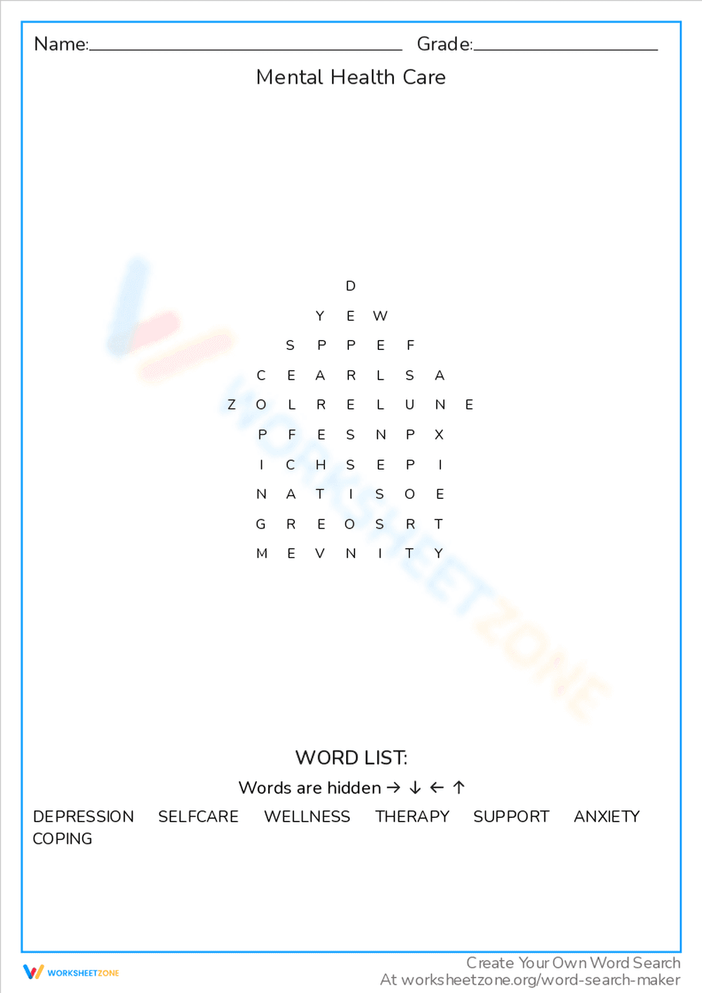 Learn About Mental Health Care Vocabulary - Page 1