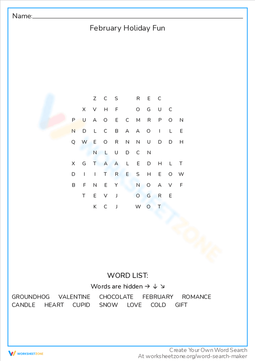 Interesting February Holiday Fun Worksheet - Page 1