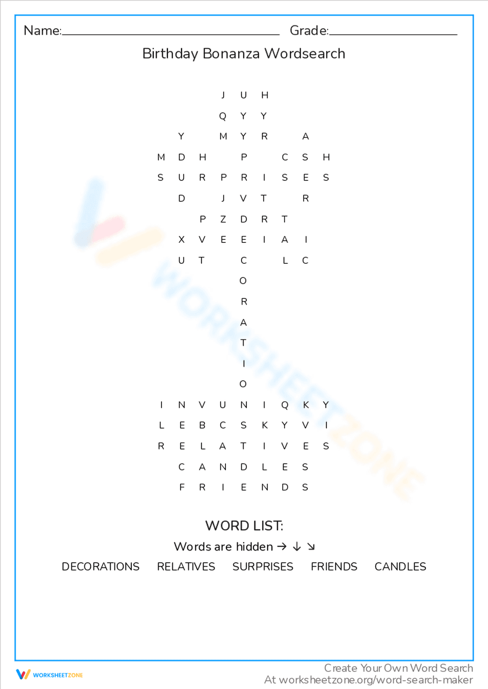 Solve the Birthday Bonanza Word Search - Page 1
