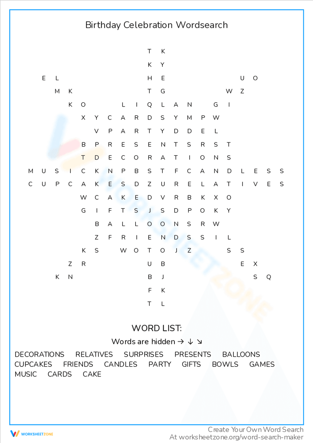 Enjoy a Birthday Celebration Word Search - Page 1