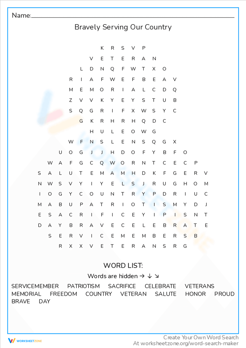 Serving Our Country: A Veterans Day Recognition Sheet - Page 1