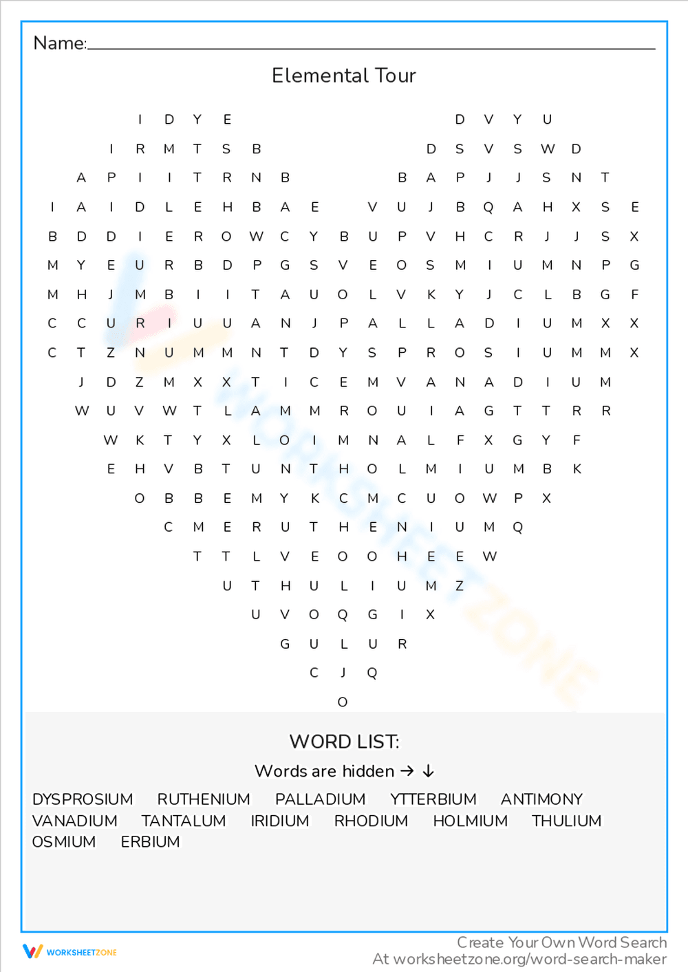 Elemental Tour: A Fun Word Search - Page 1