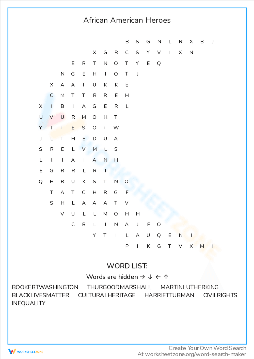 African American Heroes Word Search Puzzle - Page 1