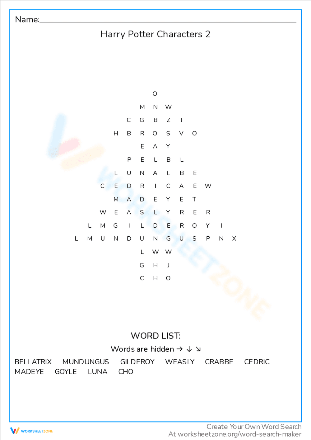 Harry Potter Characters Word Search: Part 2 - Page 1