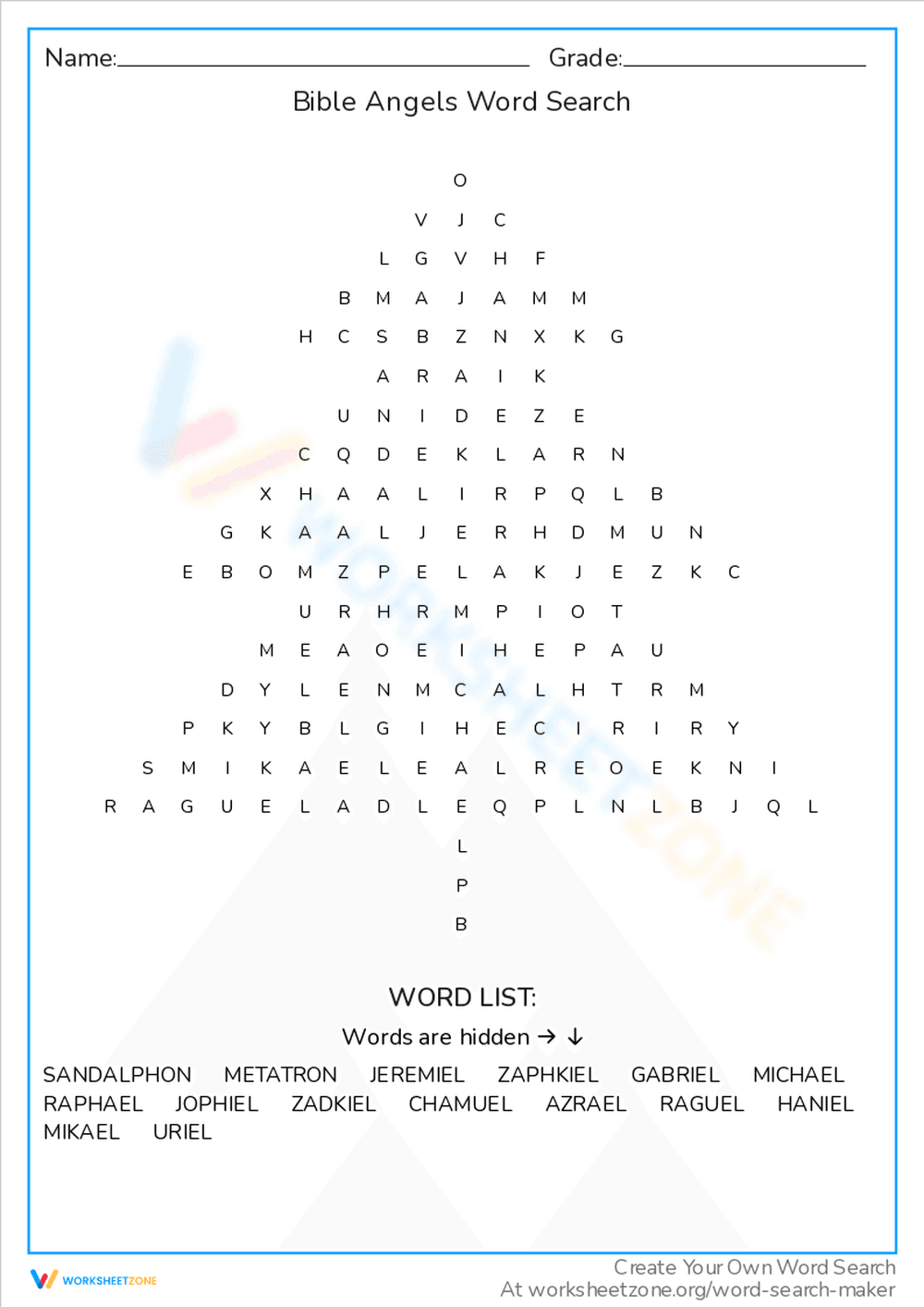 Bible Angels Word Search: Learn Angels - Page 1