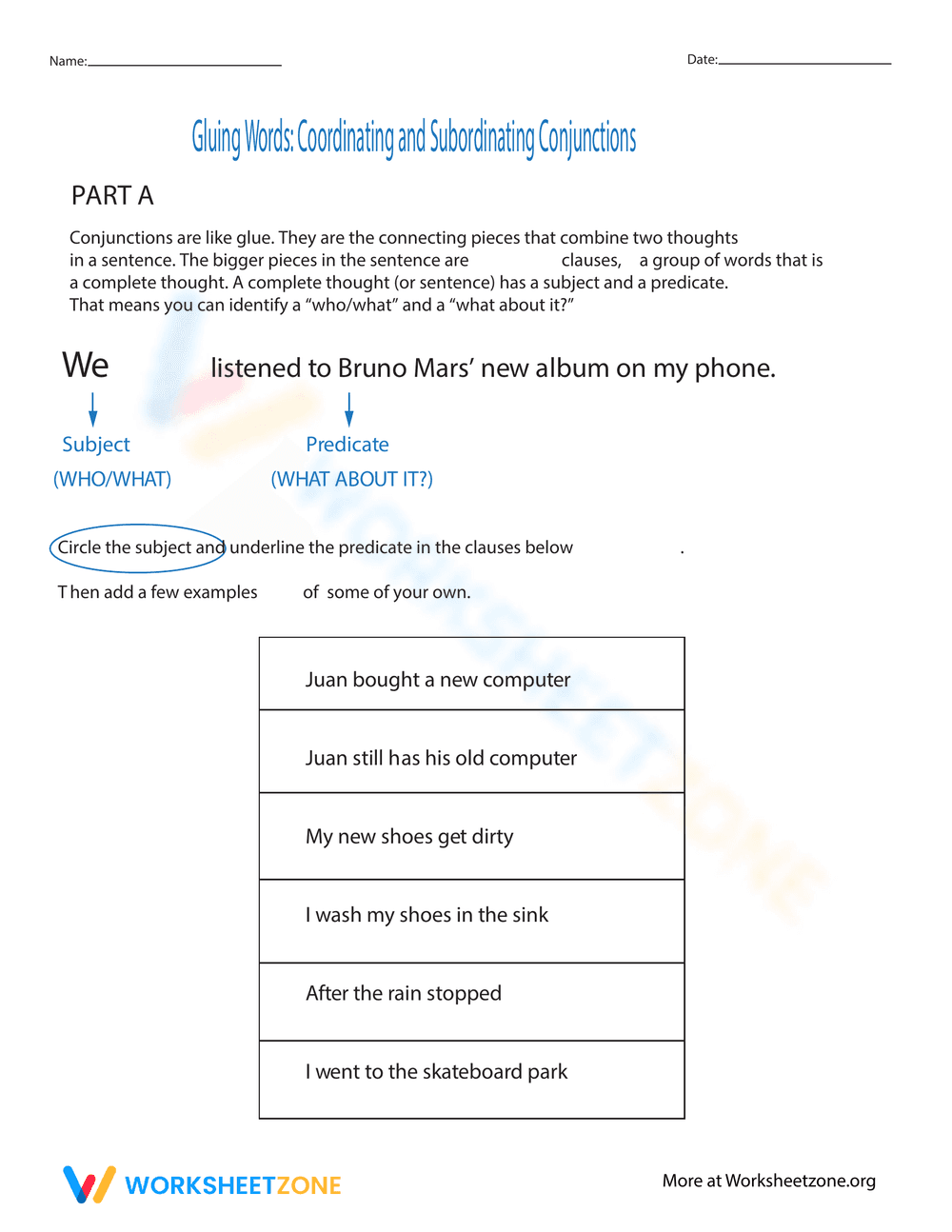 Master Conjunctions with this Gluing Words Worksheet - Page 1