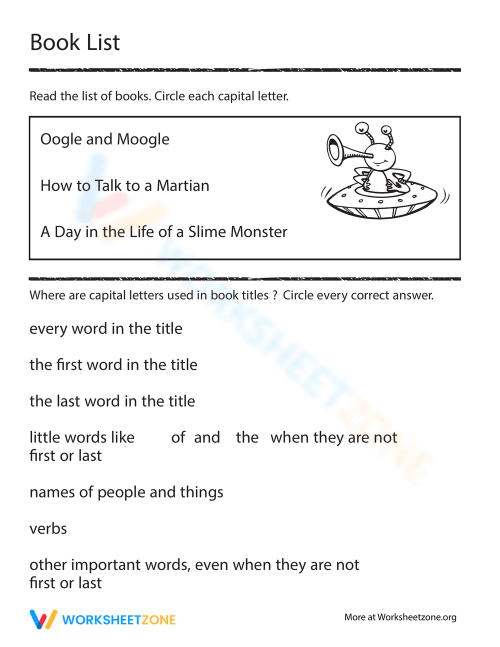 Learning Capitalization: A Complete Book Worksheet - Page 1