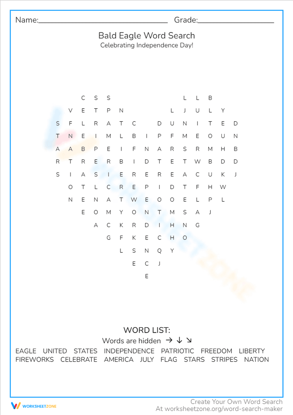 Bald Eagle Word Search - Page 1