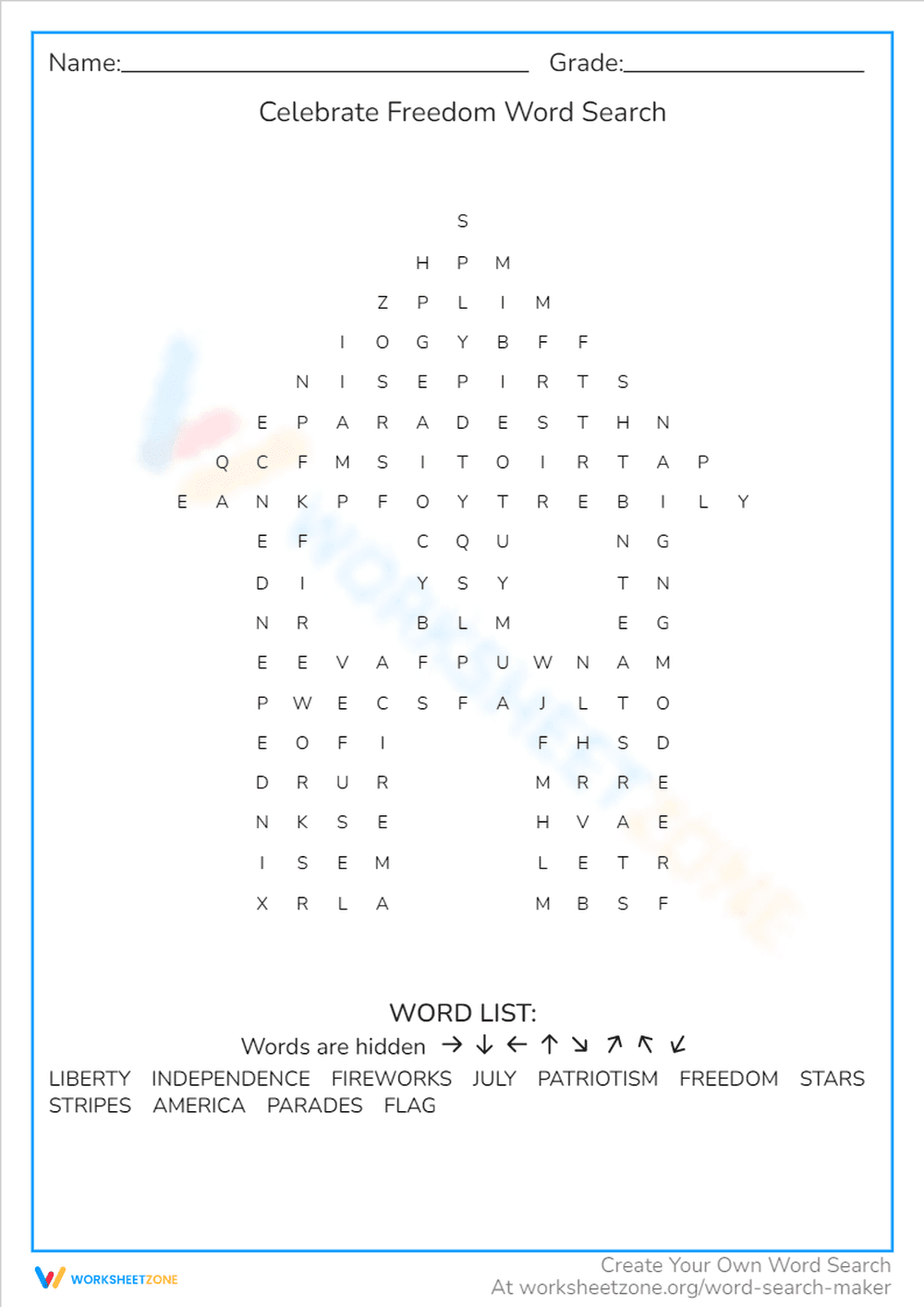 Celebrate Freedom Word Search - Page 1