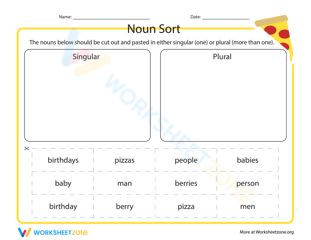Noun Sort Worksheet - Page 1