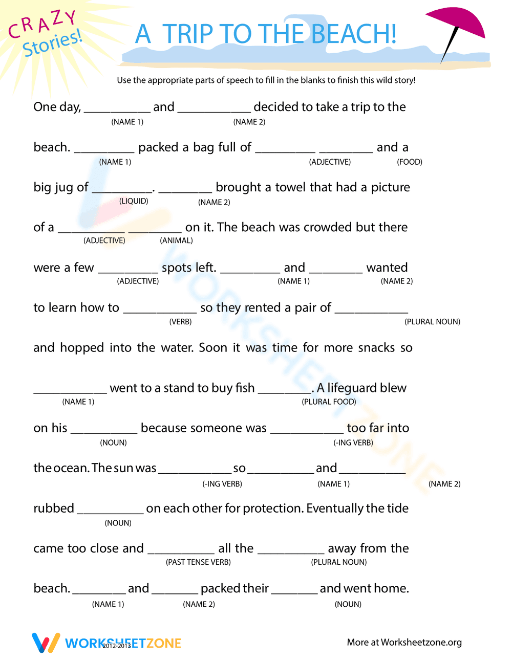 Fill-in-the-Blanks Story - Page 1