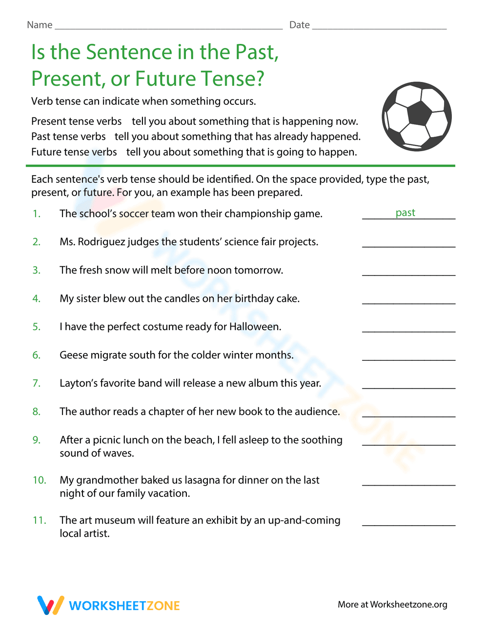 Past, Present, or Future Tense Worksheet - Page 1