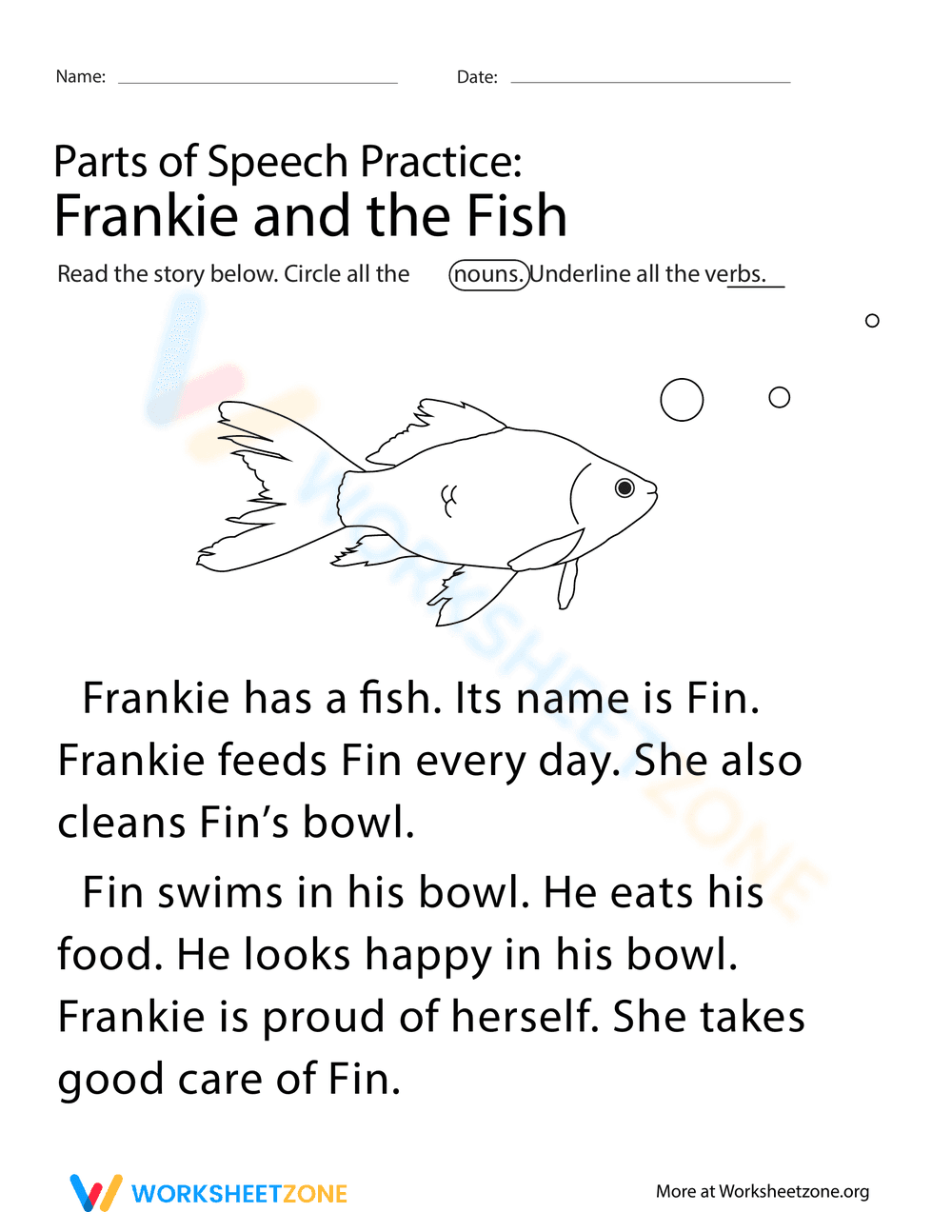 Grammar Story: Fish Worksheet - Page 1