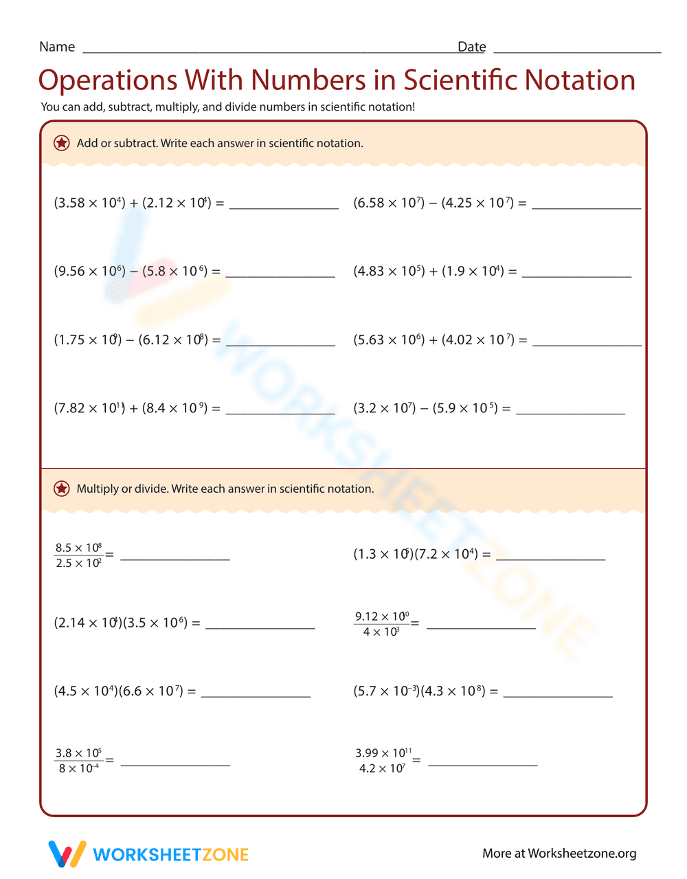 Operations with Numbers in Scientific Notation - Page 1