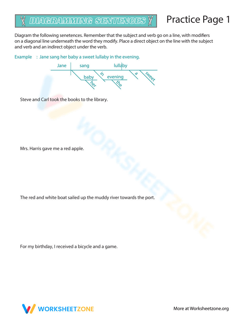 Sentence Diagramming: Basic Practice - Page 1