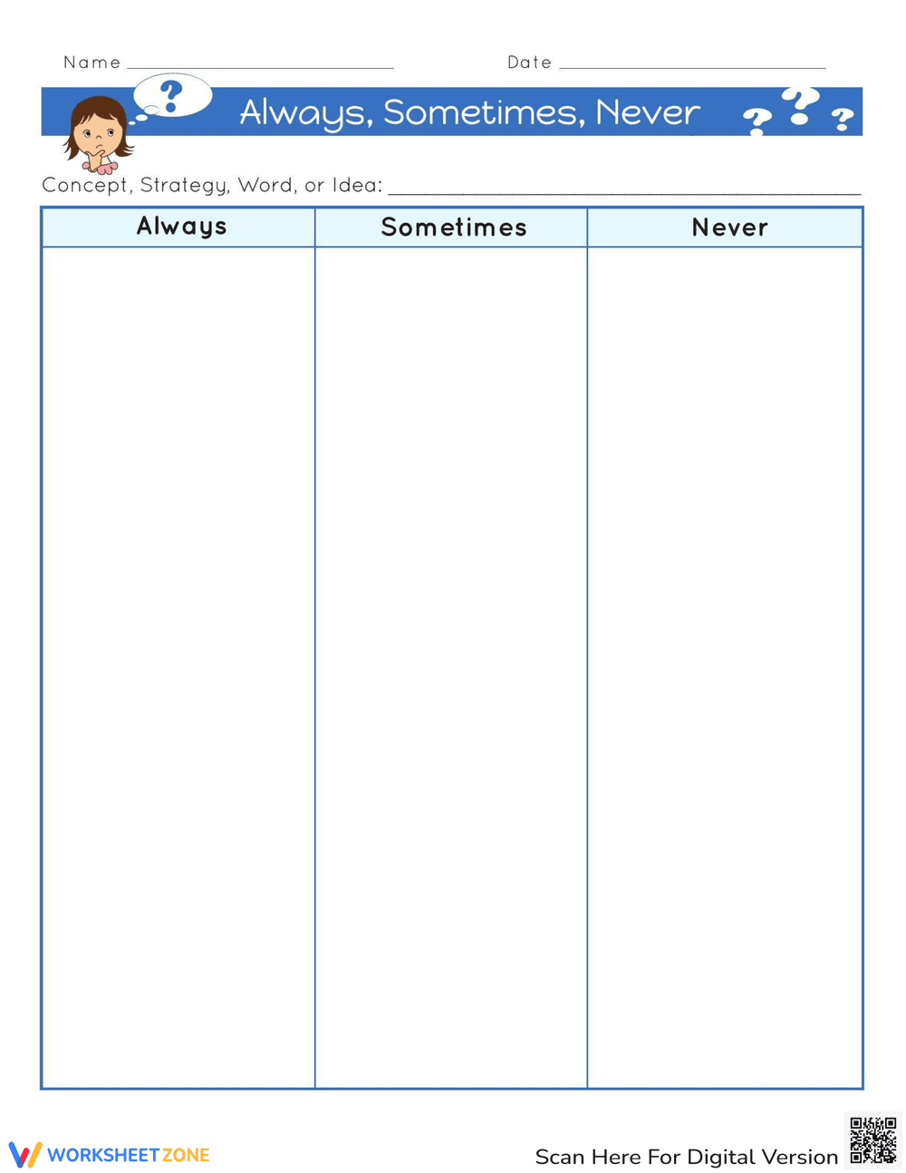 Always, Sometimes, Never Worksheet - Page 1