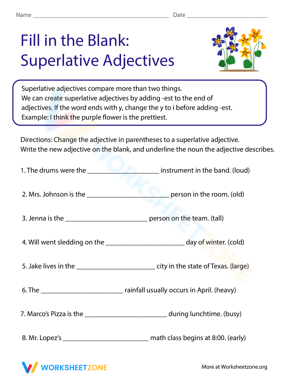 Superlative Adjectives Fill-in Worksheet - Page 1