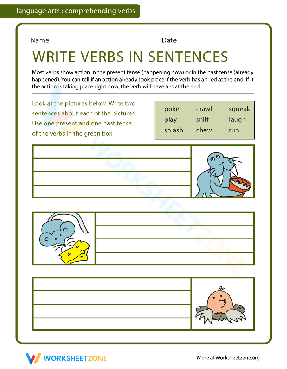 Write Verbs In Sentences - Page 1