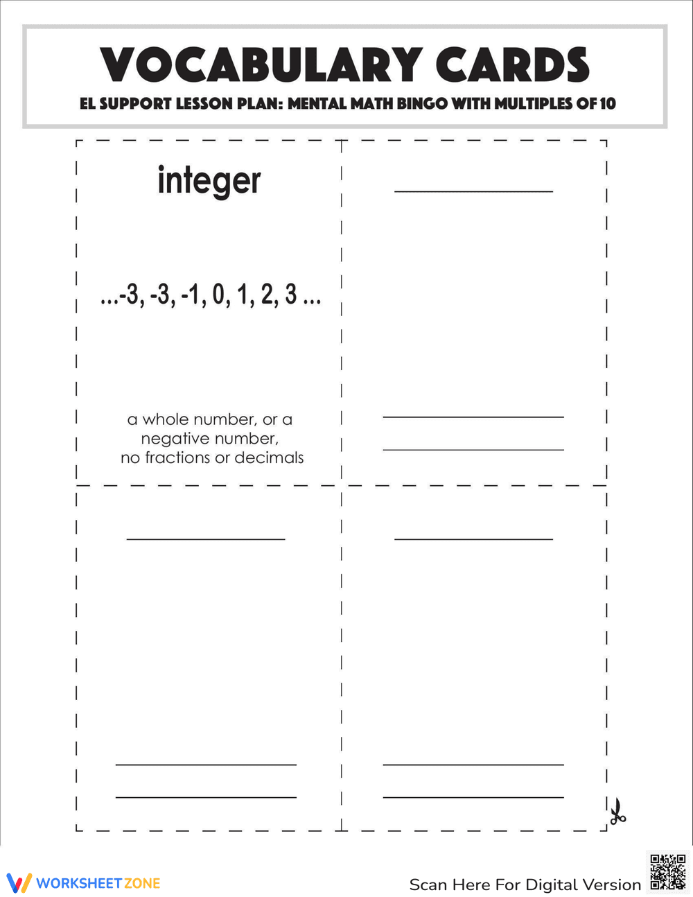Mental Math Bingo Vocabulary Cards - Page 2