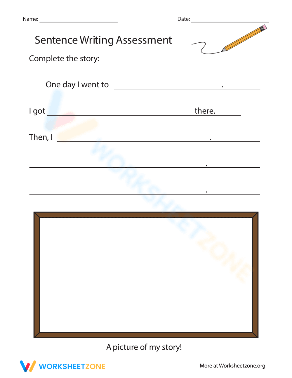 Sentence Writing Assessment Worksheet - Page 1