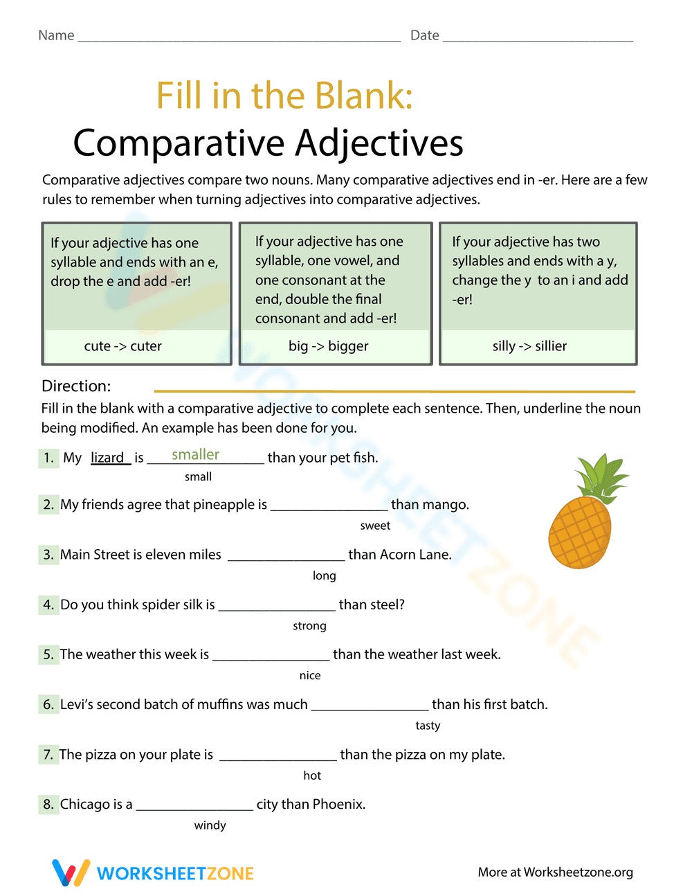 Comparative Adjectives Fill-in Worksheet - Page 1