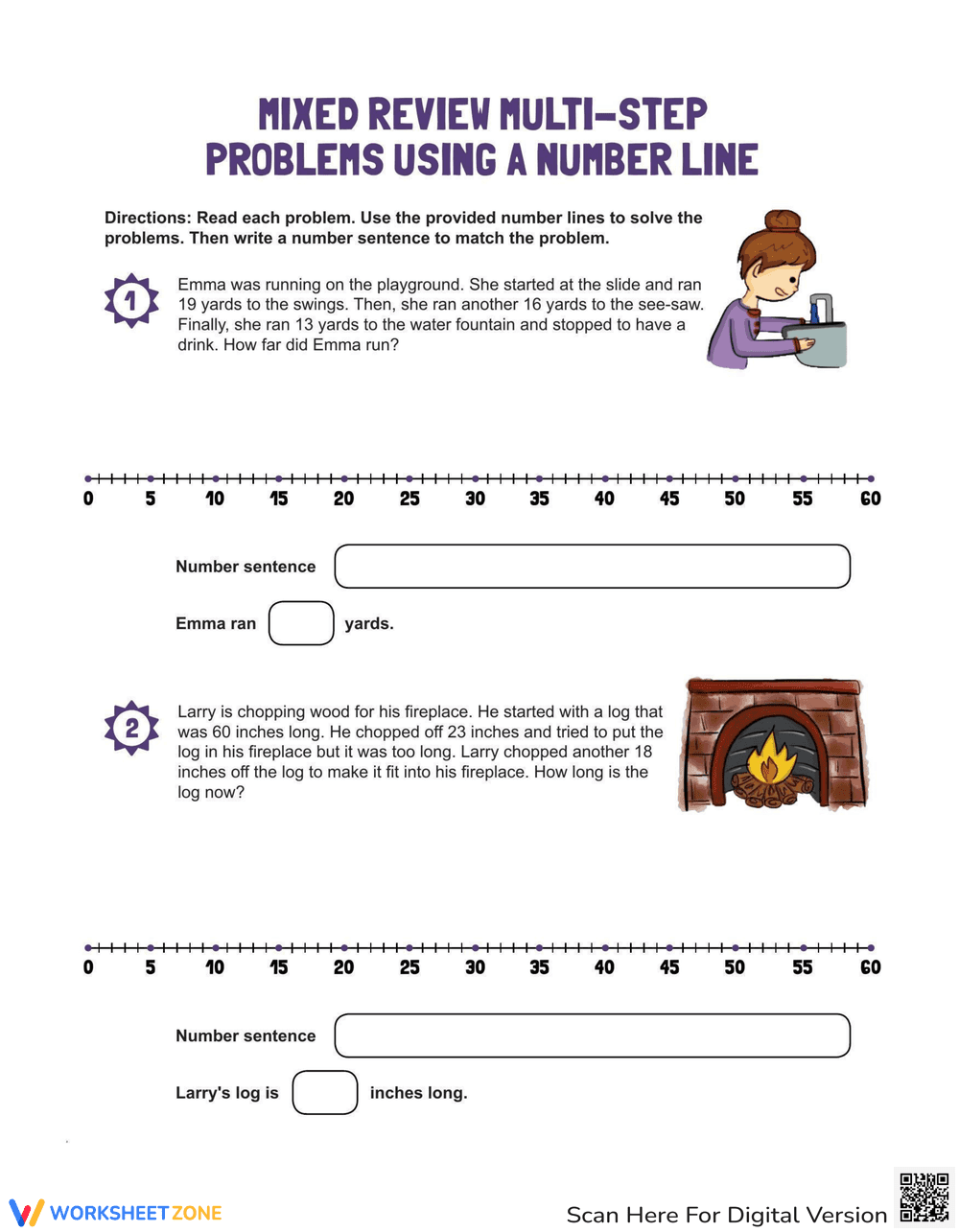 Mixed Review Multi-Step Problems Using A Number Line - Page 1