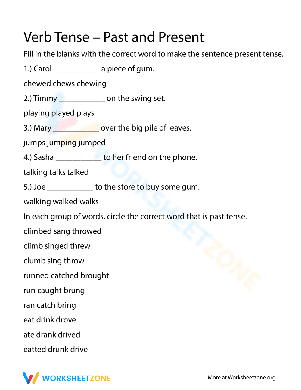 Practice Using Past Tense Verbs - Page 1