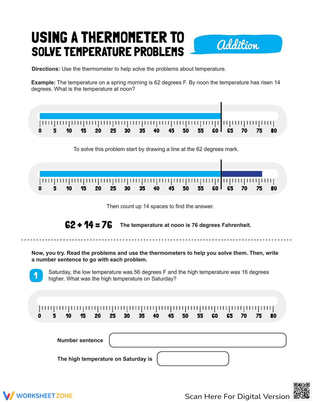 Thermometer Addition Worksheet - Page 1