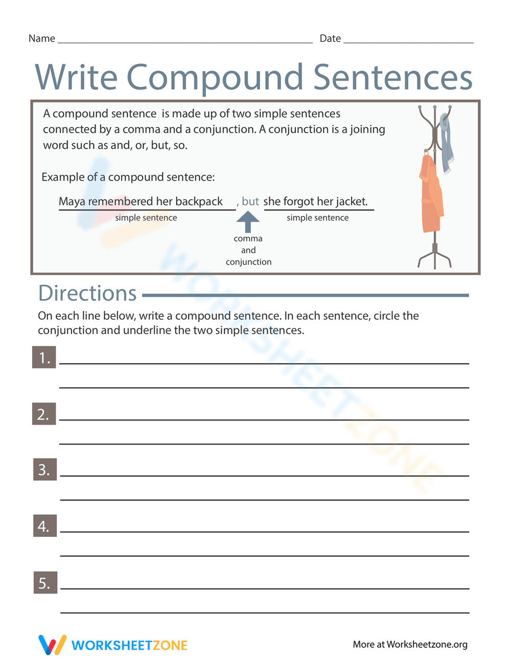 Write Compound Sentences Worksheet - Page 1