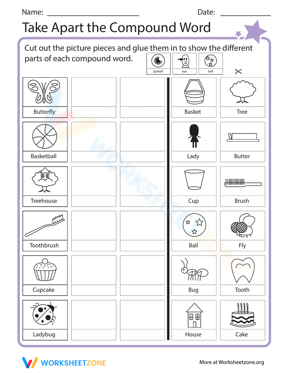 Take Apart the Compound Word Worksheet - Page 1