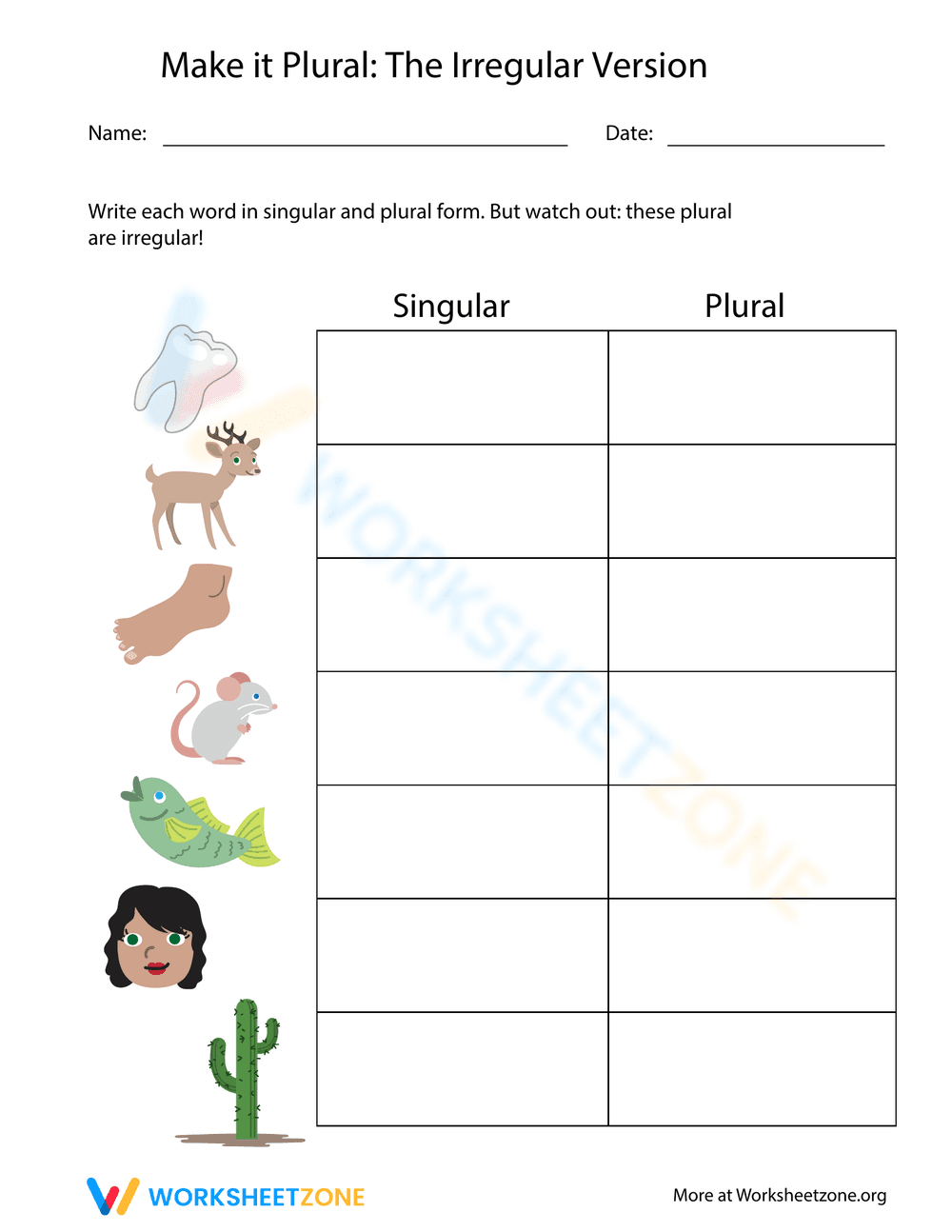 Make It Plural: Irregular Worksheet - Page 1