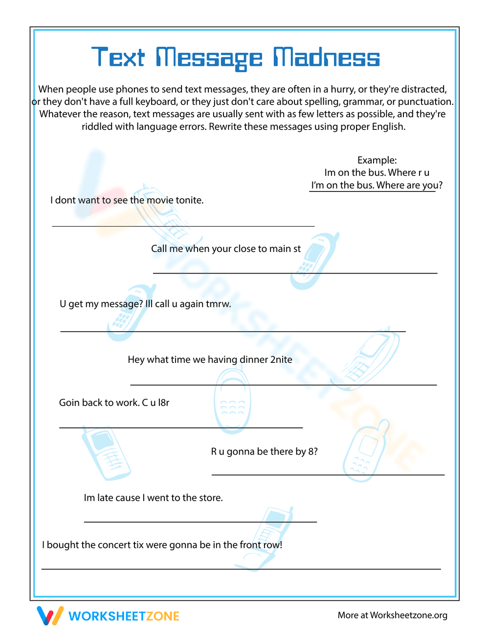Text Message Language Worksheet - Page 1