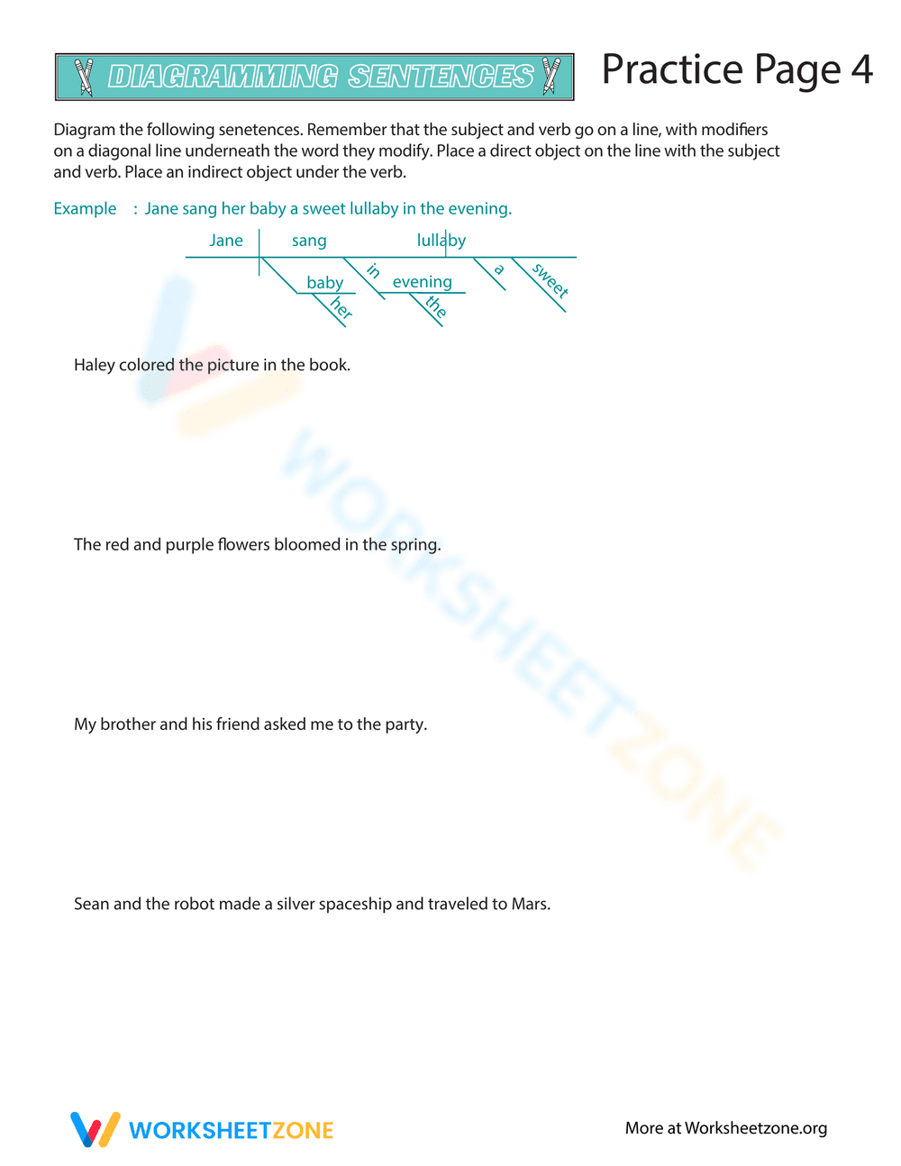 Sentence Diagramming Practice 4 - Page 1