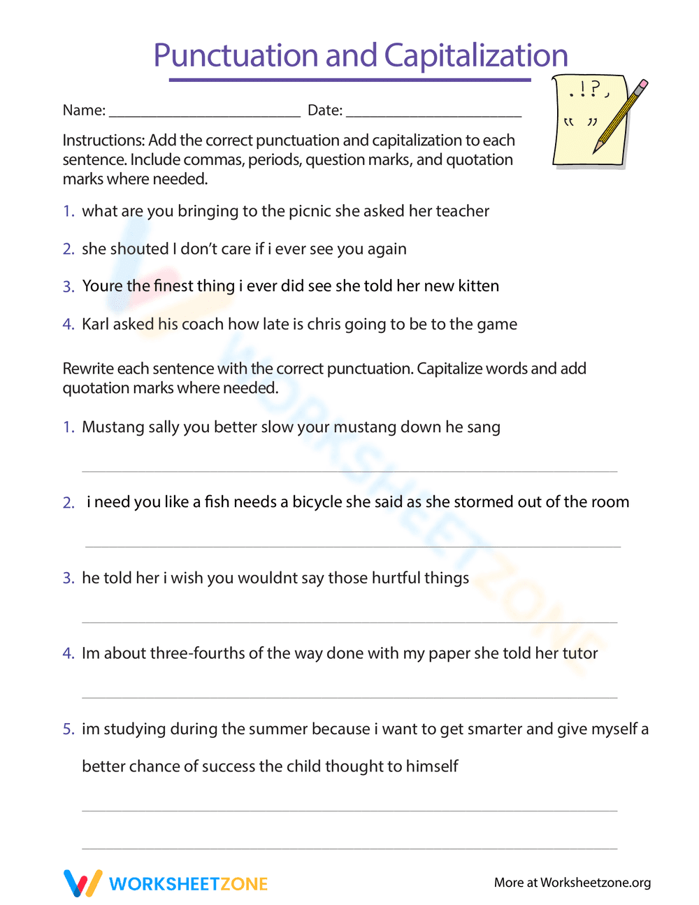 Punctuation and Capitalization Practice - Page 1