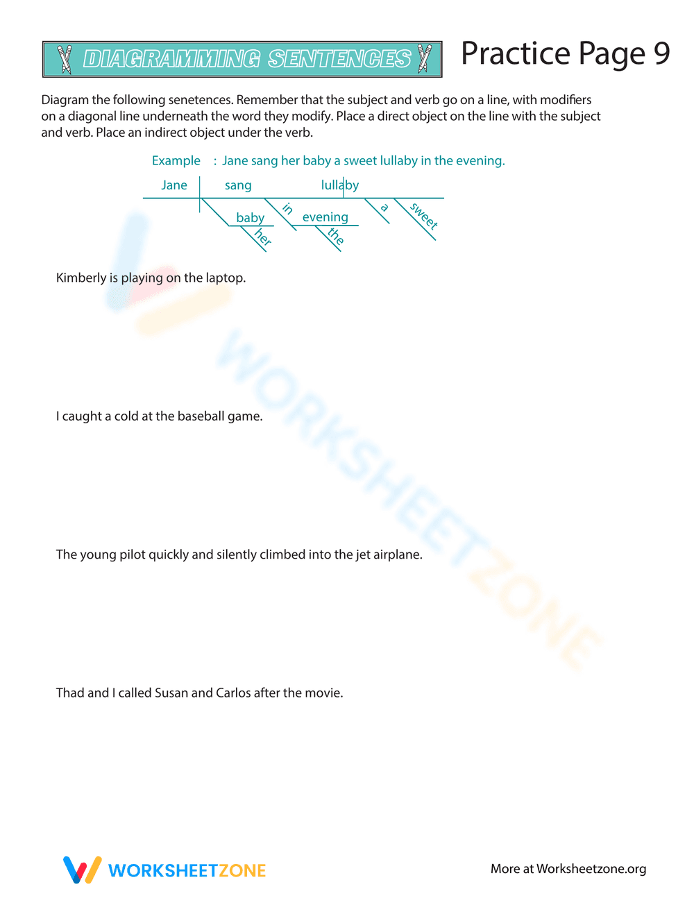 Sentence Diagramming Practice 9 - Page 1