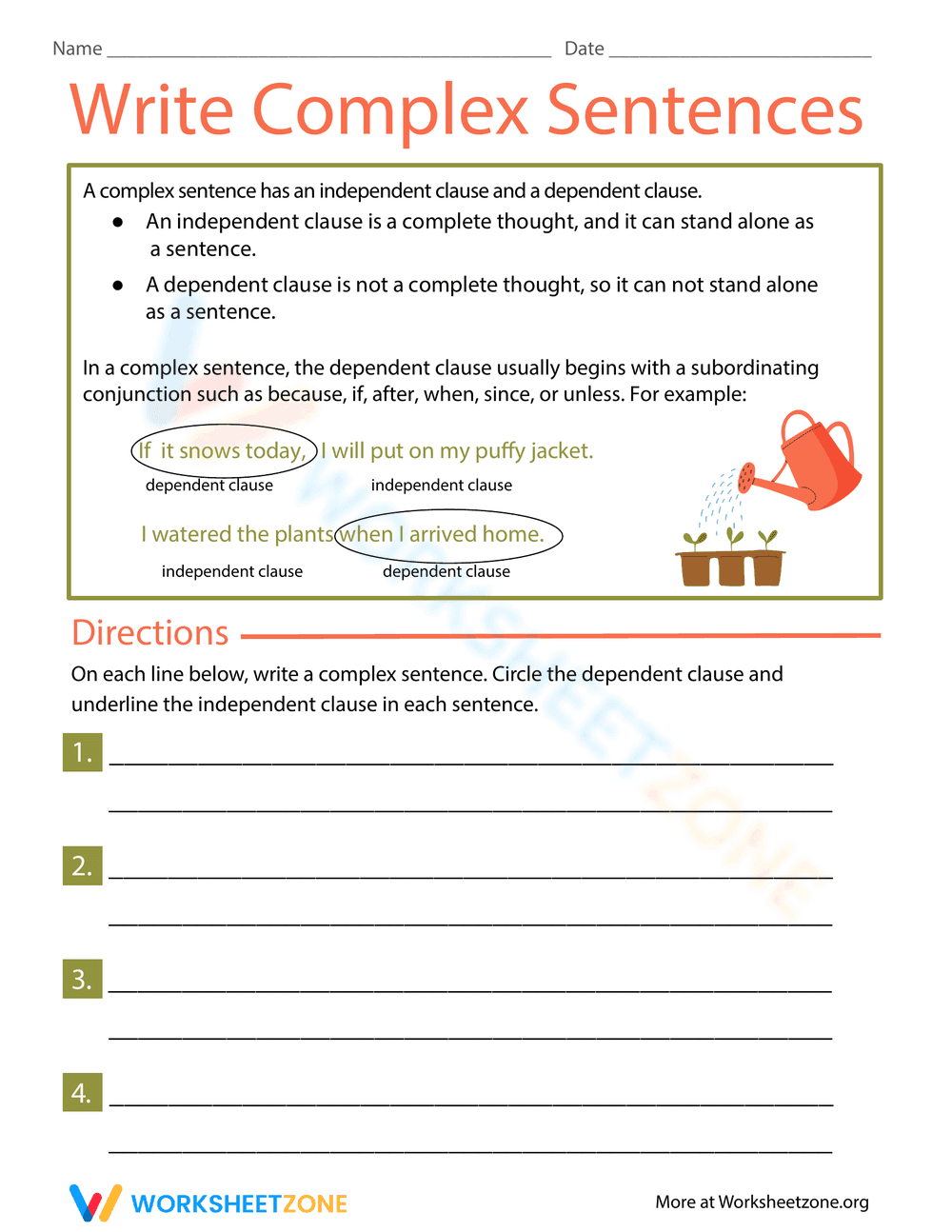 Write Complex Sentences Worksheet - Page 1