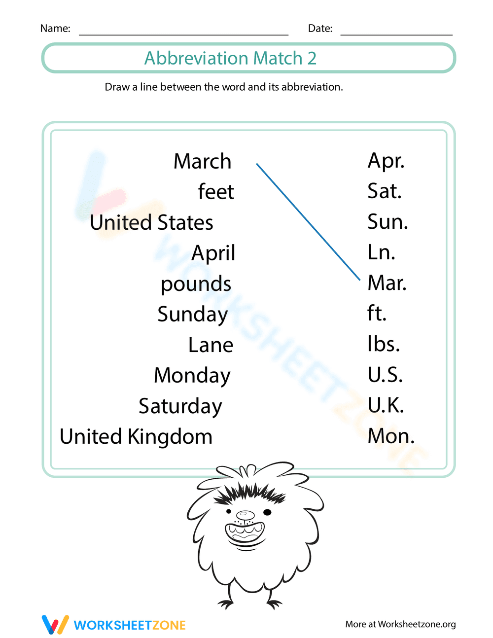 Abbreviation Match 2 Worksheet - Page 1