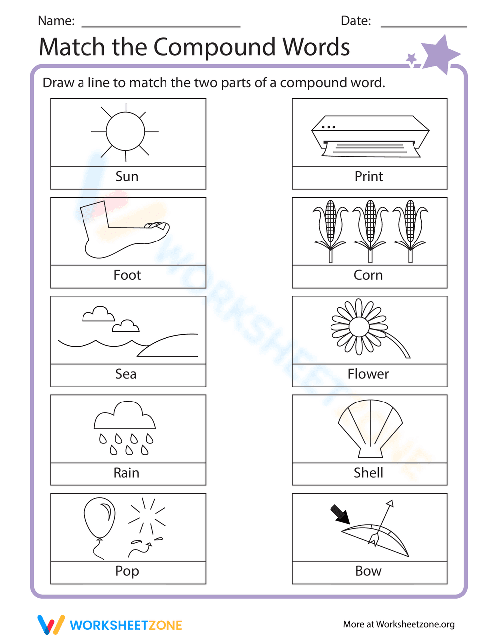 Match the Compound Words Worksheet - Page 1