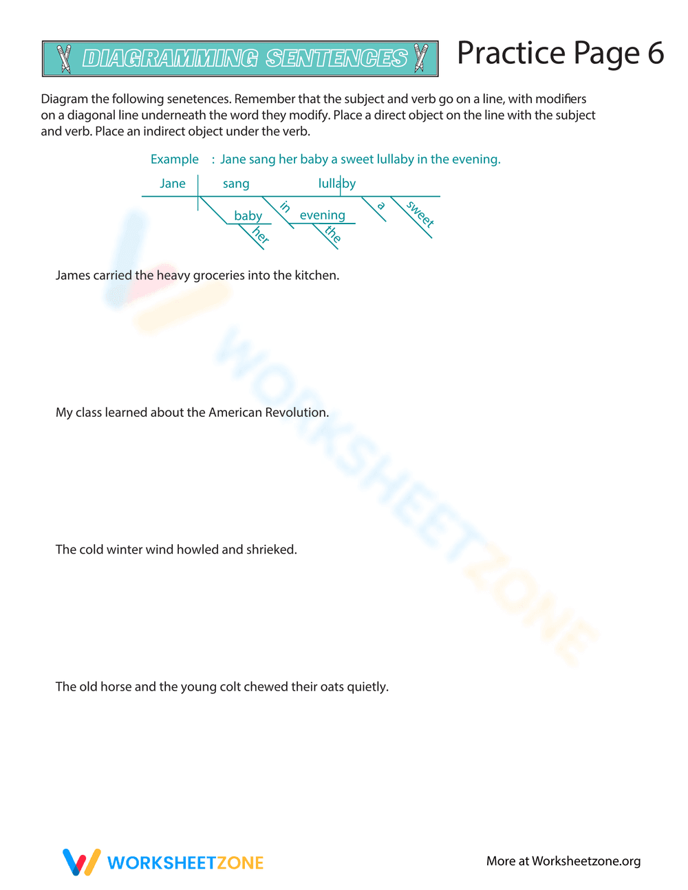 Sentence Diagramming Practice 6 - Page 1