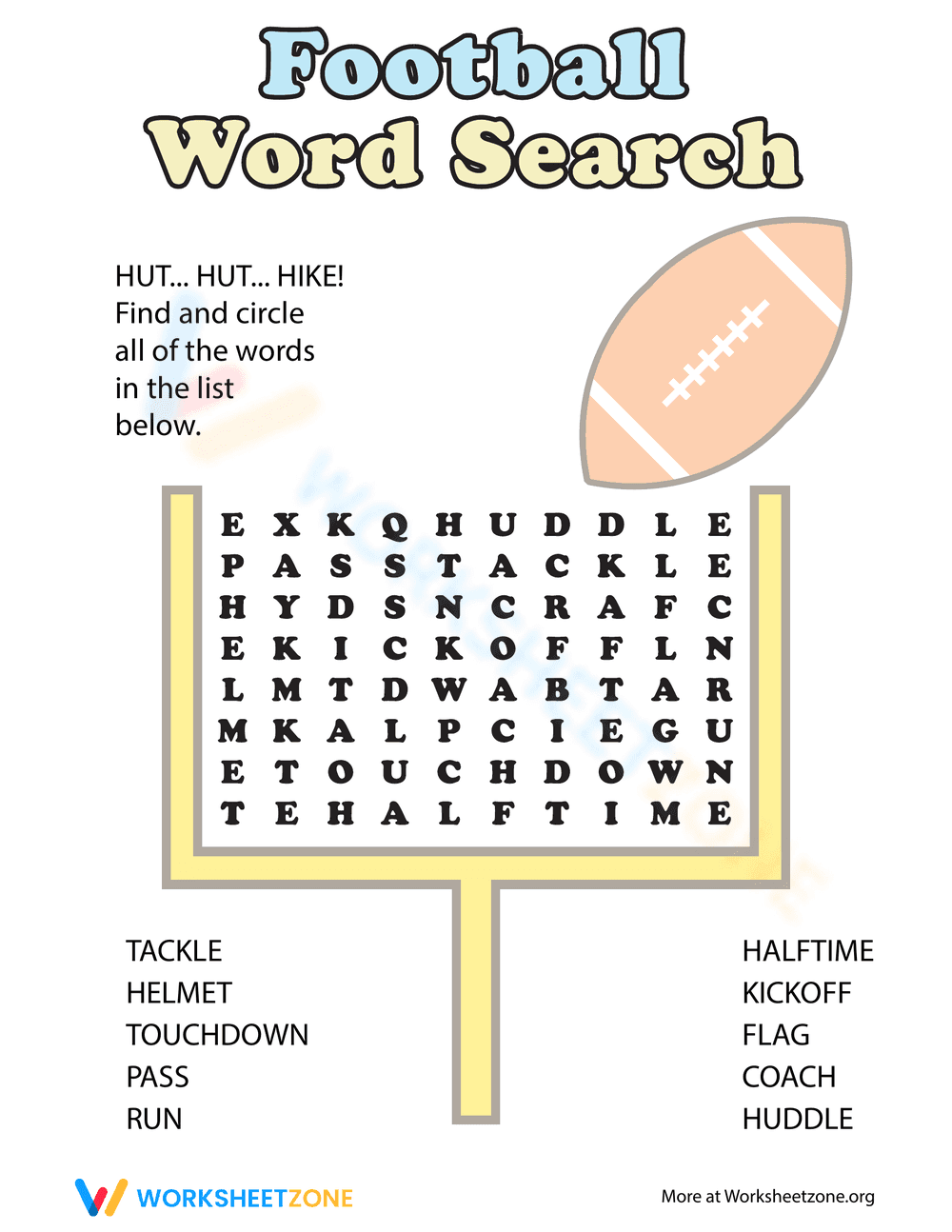 Football Word Search - Find Game Day Words! Grades 2-4 - Page 1