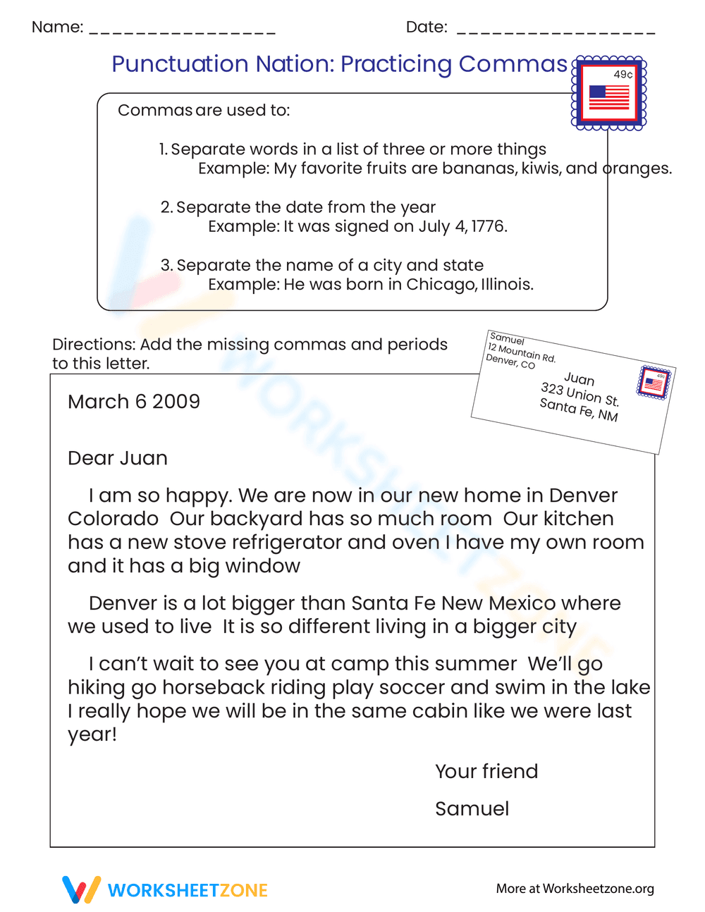 To The Letter Writing Worksheet - Page 1