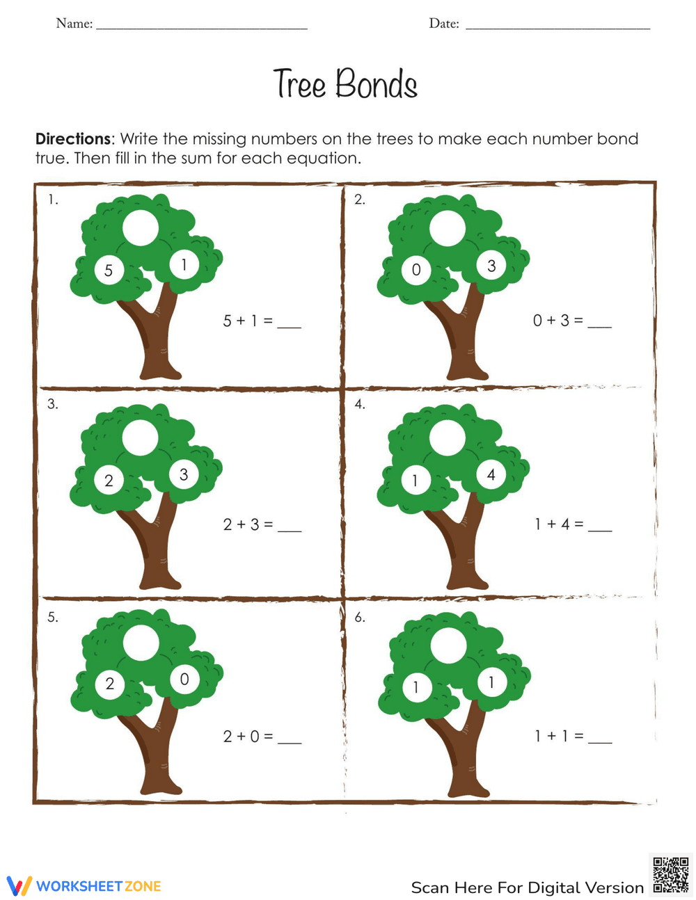 Tree Bonds Number Bonds Worksheet - Page 1
