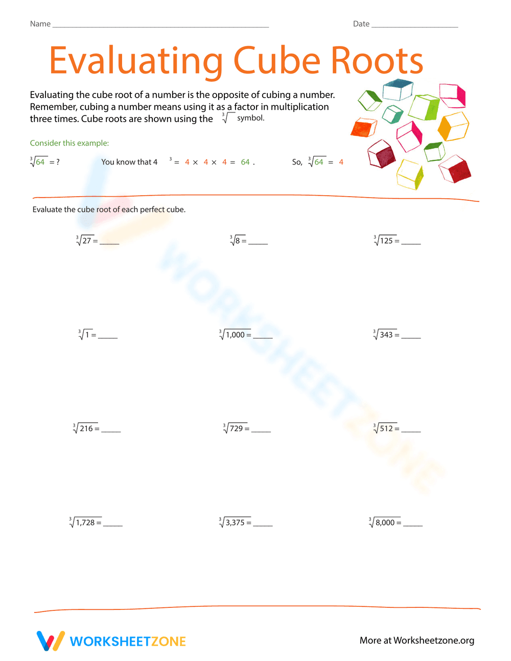 Cube Root Practice Worksheet - Page 1