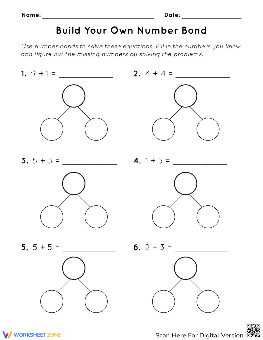Build Your Own Number Bond Worksheet - Page 1