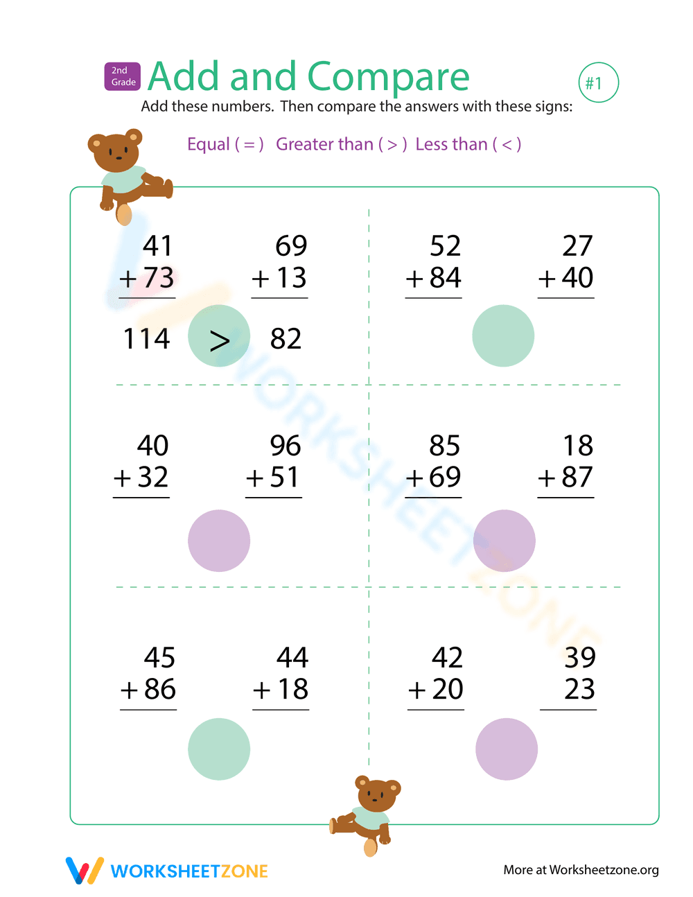 Adding and Comparing Numbers Worksheet - Page 1