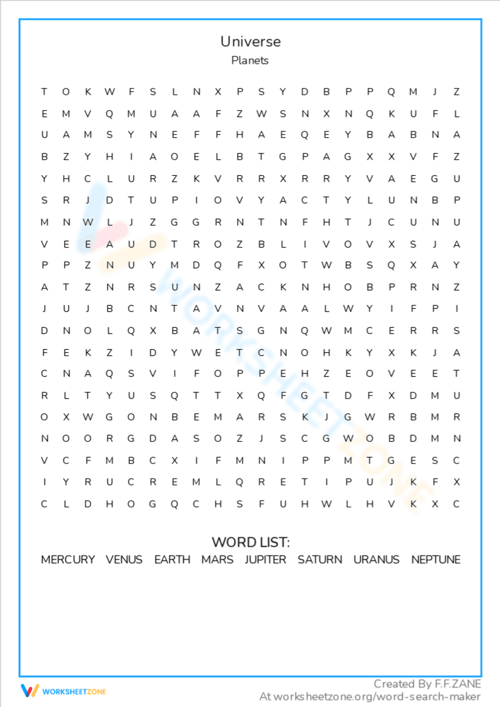 Universe-Themed Word Search Puzzle - Page 1